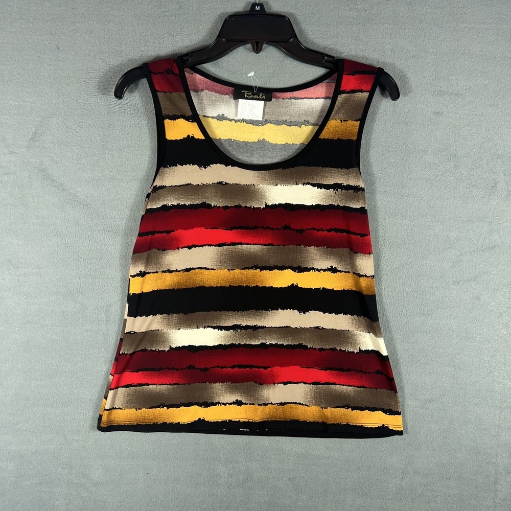 Bali Women's Medium M Striped Sleeveless Tank Top Blouse Scoop Neck Stretch